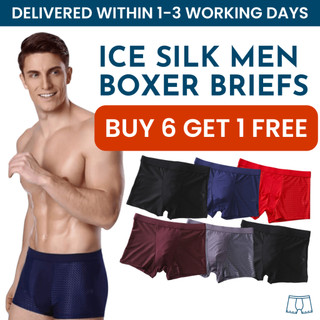 [Buy 6 Free 1] Ice Silk Men Boxer Briefs Underwear | Premium Male Boxer Shorts | Soft Breathable Cooling Man Underpants