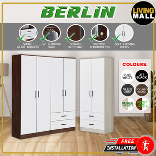 Livingmall BERLIN Series 1/2/3/4/5 Doors Soft Closing Wardrobe with Drawers in 6 Colours