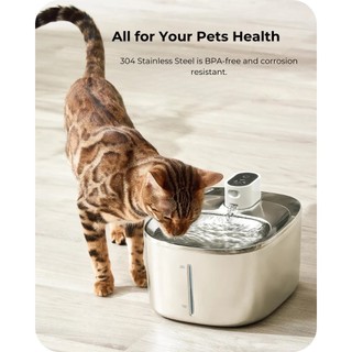 Wireless Cat Stainless Steel Water Fountain 4L Battery Operated with Water Level Window