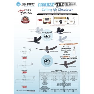 [For Low Ceiling] SAMAIRE HUGGER -MINIMUS 32" / CENTRIC 42" / COLOSSAL 52" + Remote + Optional 20W OSRAM Dimmable LED