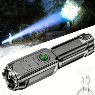 Zoom Flashlight Strong Light Rechargeable Household Outdoor Portable Durable Long-Range Super Bright LED Flashlight