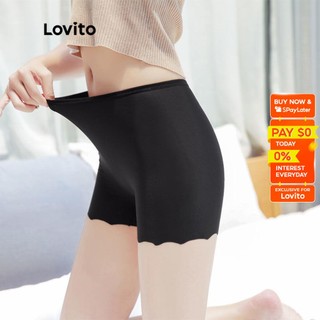 Lovito Casual Plain Round Boyshorts Safety Pants for Women L48L072 (Apricot/White/Black)