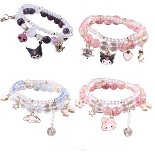 2pcs/Set Sanrio Bracelet Anime Melody Kuromi Cinnamoroll Crystal Beads Bracelet Girl Ins Jewelry Couple Sanrio Kids Bracelet