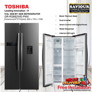 TOSHIBA GR-RS682WE-PMX 514L SIDE BY SIDE REFRIGERATOR - Free folding table ( While Stock Last )