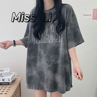 「Miss Li」台灣出貨短袖t恤女 大碼女裝 韓版 寬松 設計感小眾 中長款上衣 oversize 下半身失蹤 女生衣
