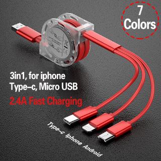 3 In 1 Retractable Micro USB Charge Cable Multi USB Charger Cable USB C Type-c Universal Cable