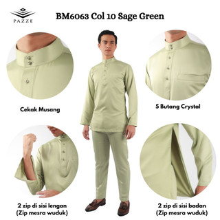 SAGE GREEN BAJU MELAYU SLIM FIT SATIN MATTE | SET TUNANG NIKAH DUAL ZIP | XS > 2XL