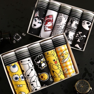 5Pcs/Set Seluar Dalam Lelaki Boxer Men Underwear Men Spender Lelaki Panties Cartoon PantiesGraffiti Plus Size Ice Silk