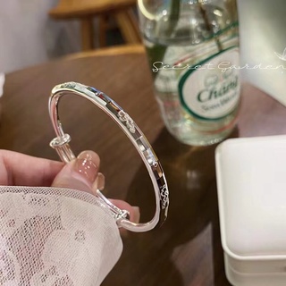 Round Stick Laser IDO Sliding Pull Bracelet Pure Silver 999 Shiny Surface