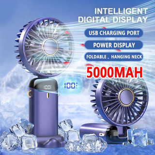 5 Modes handheld fan mini portable foldable small fan digital display office student small fan gift USB charging 5000mA battery（1pcs）