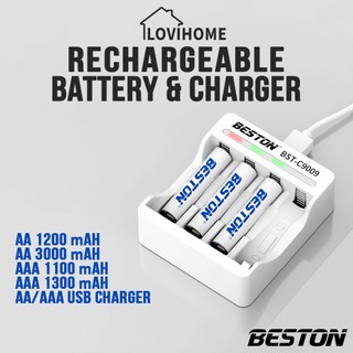 Beston AA AAA Rechargeable Battery Pack Ni-MH LED USB Charger Rechargable Double Triple A Batteries Free Case