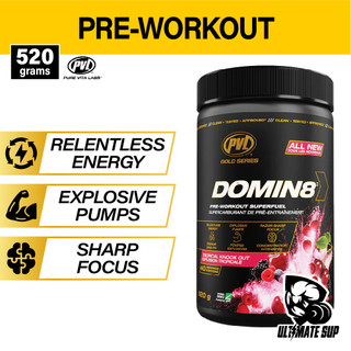 PVL Gold Series Domin8, Pre Workout, L-Citrulline, Boost Energy, Enhance Performance, Increase Strength & Power, 520g