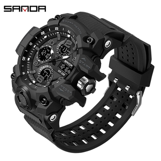 SANDA Sports Military Men's Watches Waterproof Dual Display Quartz Wristwatch for Male Clock Stopwatch