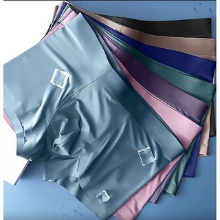 1PC Men's Ice Silk Boxer Briefs Silky Breathable Mid Waist Underwear