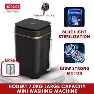 HODEKT Family Mini Washing Machine, Mesin Basuh Large Capacity, Washing Weight, 7KG Blue Light Sterilization Function, 300W Multi-function Control, Semi-automatic Timing Function, No Jitter, No Noise,