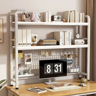 Desk shelf  Wire Mesh Grid Double Layer Wooden desktop shelf Bookshelf simple student dormitory office desk storage rack