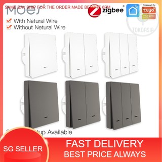 (ZIGBEE) (MOES SG) SG ZigBee Smart Wall Light Switch No Neutral Wire , No Capacitor Smart Life / Tuya HA IOT