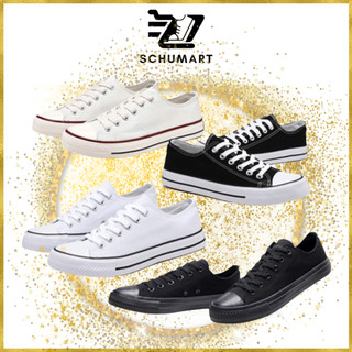 [BY SCHUMART] Unisex White/Black Canvas Sneakers School Shoes Casual Outfit