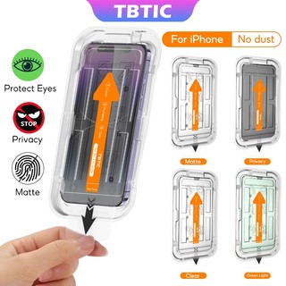 TBTIC For iPhone Screen Protector Tempered Glass 15 14 13 12 11 Pro Max Plus XR X Xs HD Matte Privacy Fingerprint Blueray Green Light With Auto Alignment Easy Install Full Coverage