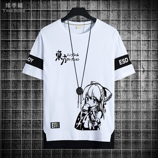 Summer Fashion New Men's and Women's Universal Round Neck Short Sleeve T-shirt Japanese Animation Design Print Men's Oversized Shirt Men's Loose Graphic T-shirt Women's Black Tee
