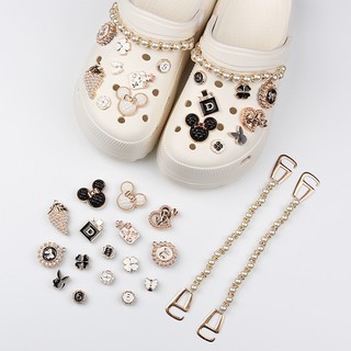 18pcs Double Chain Perfume Mickey Crocs DIY Charm Shoe Accessories#Black and White Series
