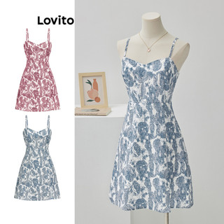 Lovito Boho Ditsy Floral Split Dress for Women L68ED195 (Blue)