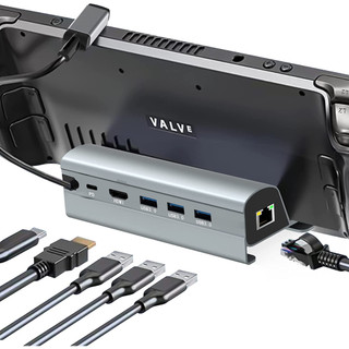 Steam Deck Dock 6-in-1 Steam Deck ROG Ally Docking Station with HDMI 2.0 4k@60Hz, Gigabit Ethernet, 3xUSB 3.0 and USB-C